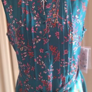 Nanette Lepore Teal and Pink Floral Midi Dress